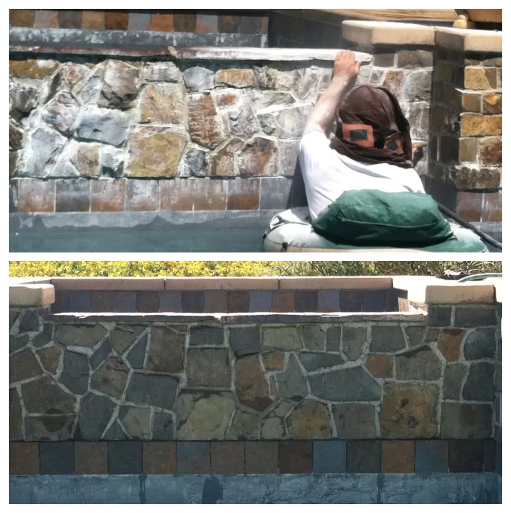 San Diego Pool Tile Cleaning cleaning smooth tiled pool walls in San Diego, California