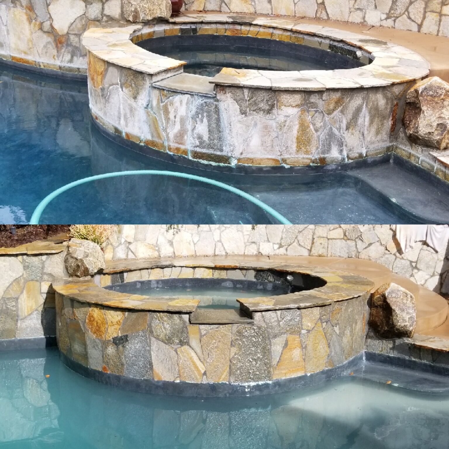 before-and-after with the original stone color visible