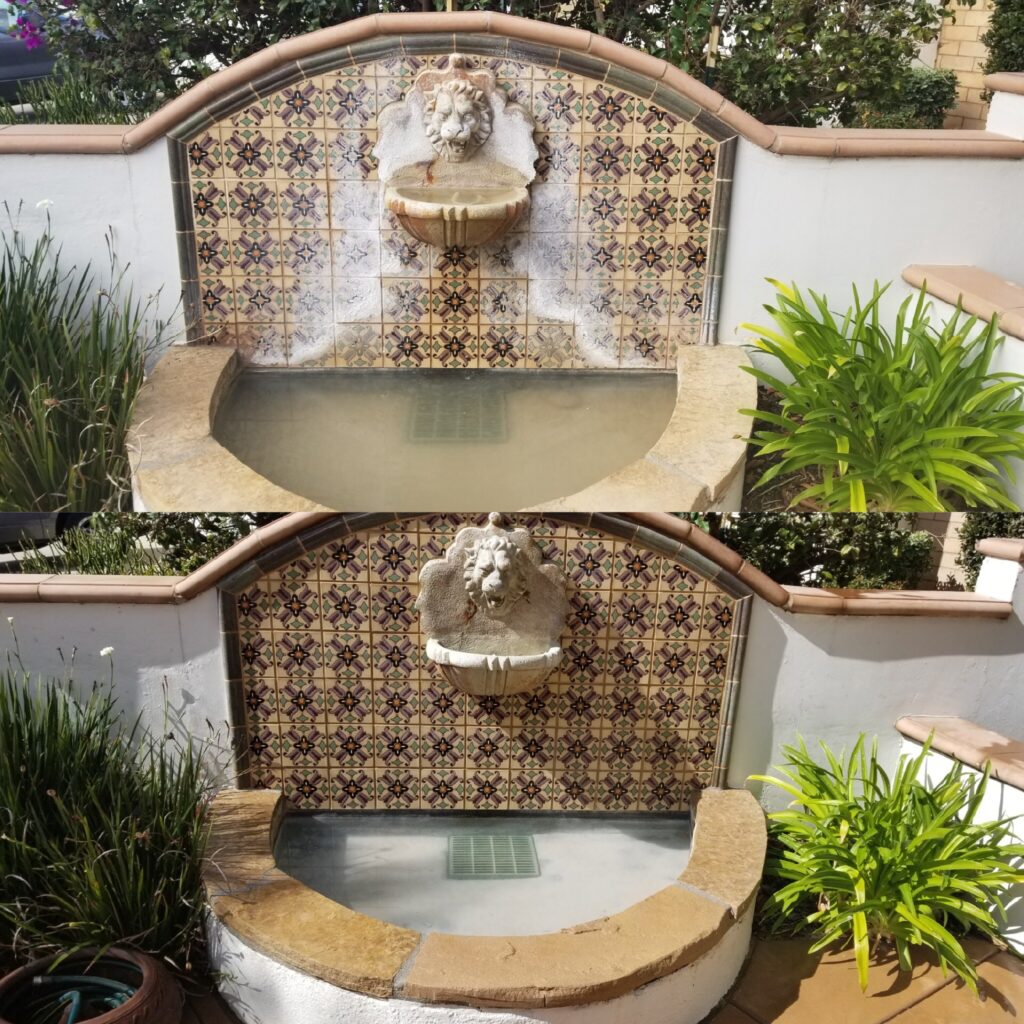 before and after images of a mosaic tile cleaned by San Diego Pool Tile Cleaning