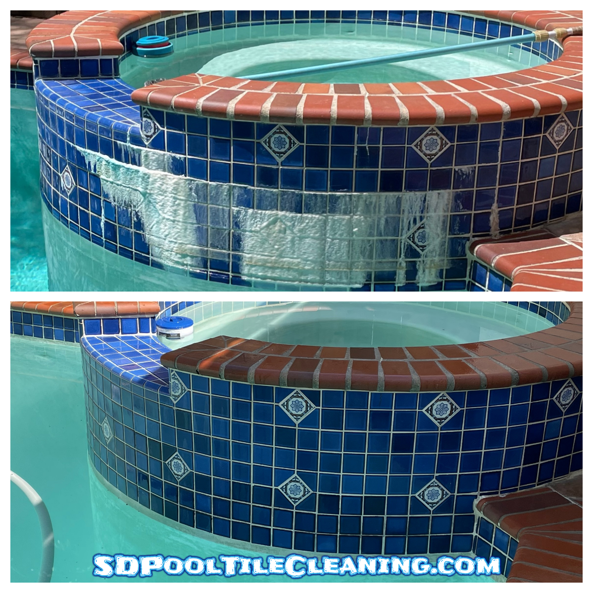San Diego Pool Tile Cleaning cleaning decorative pool tile in San Diego, California