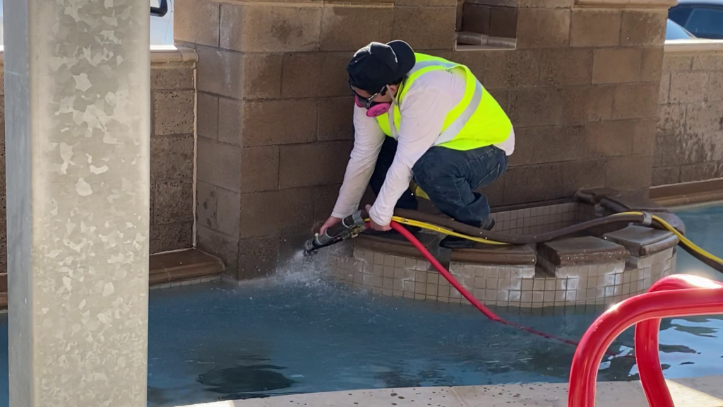 san diego pool tile cleaning specialist doing media blasting